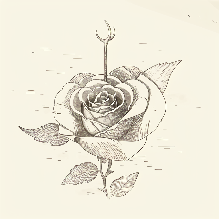 (masterpiece, best quality:1.1), (sketch:1.1), paper, no humans, (a rose:1.1), flower, stem, thorn, leaf, plant
